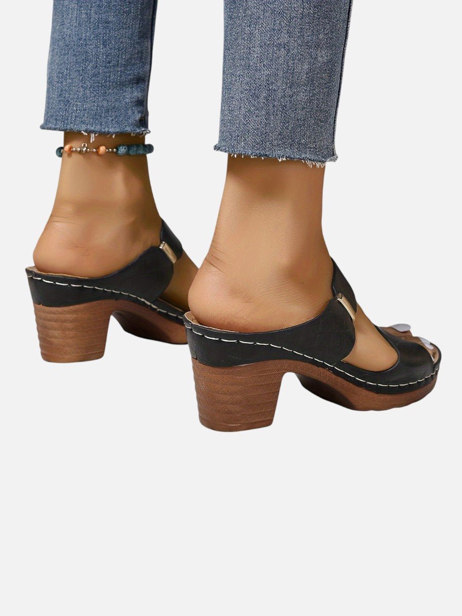 Elsie Women's Quilted Faux Leather Block Heel Mule Sandals, view 11