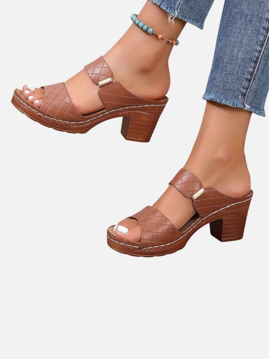 Elsie Women's Quilted Faux Leather Block Heel Mule Sandals, view 4