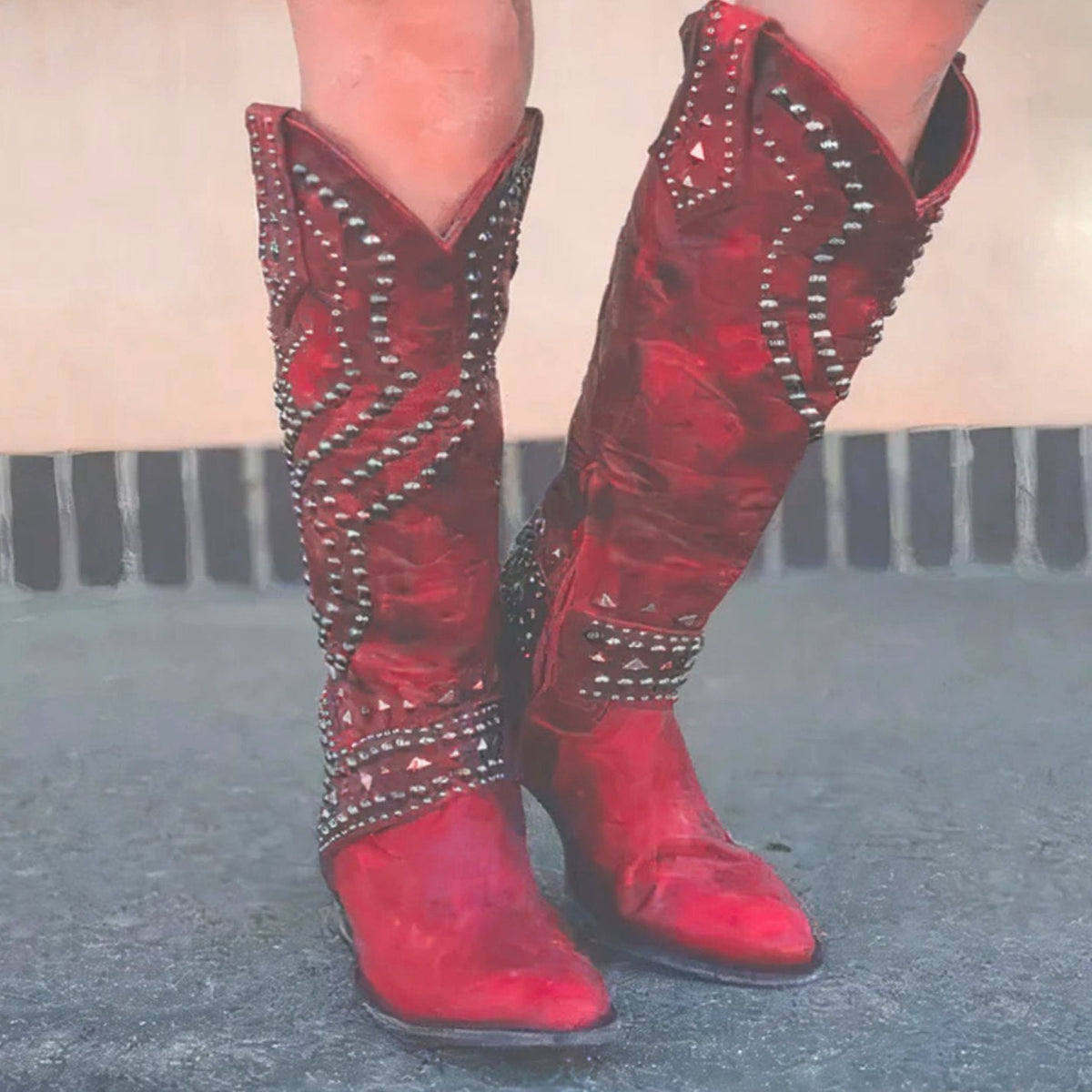 Esme Women's Studded Pointed Toe Knee High Western Boots, view 3
