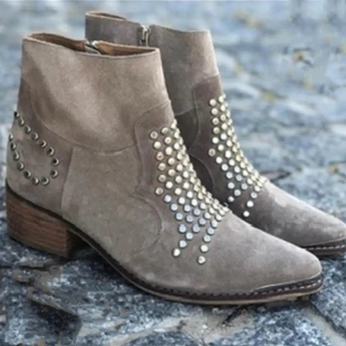 Maeve Women's Studded Suede Pointed Toe Ankle Boots, view 3