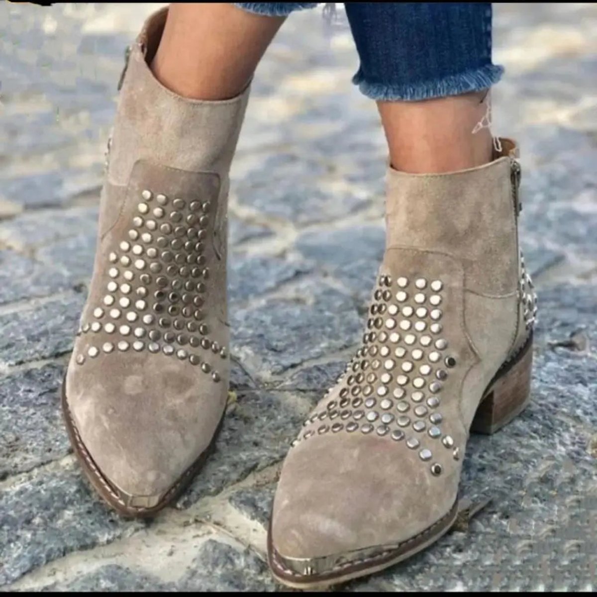 Maeve Women's Studded Suede Pointed Toe Ankle Boots, view 4