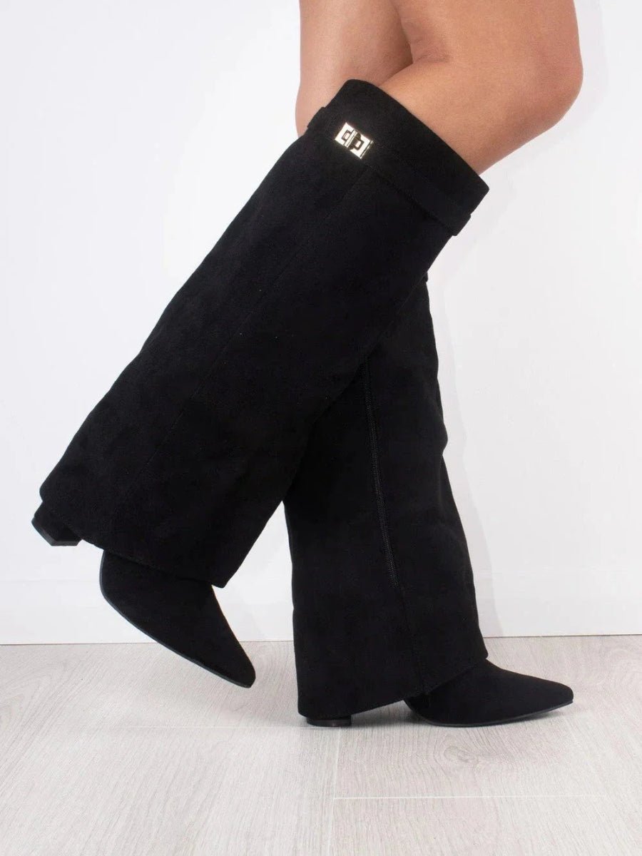 Harriet Women's Suede Gold Tone Hardware Knee High Boots, view 4