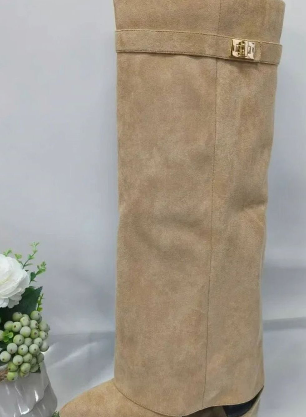 Celeste Women's Suede Pointed Toe Wedge Heel Thigh High Boots, view 1
