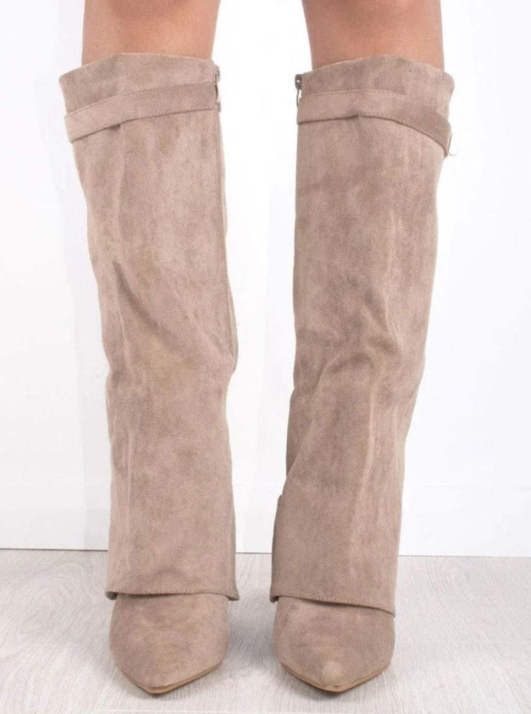Juno Women's Suede Pointed Toe Gold Tone Buckle Thigh High Boots, view 7