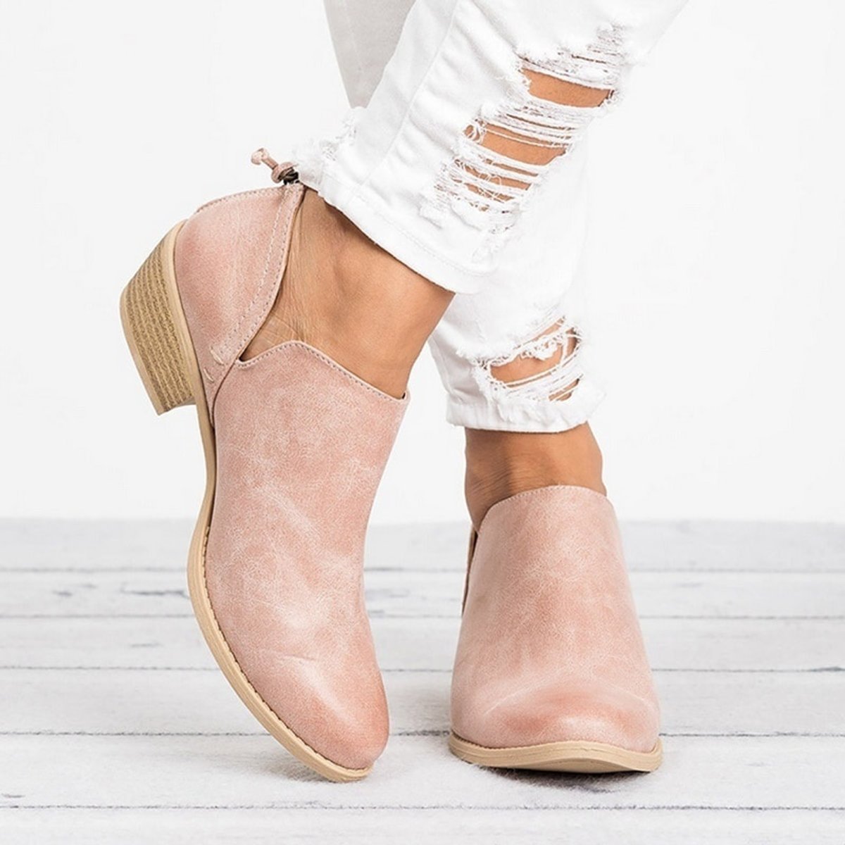Poppy Women's Vintage Slip On Block Heel Ankle Boots, view 1