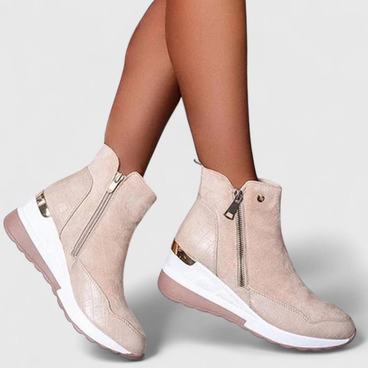 Nora Women's Wedge Platform Side Zip Croc Effect Ankle Boots, view 8
