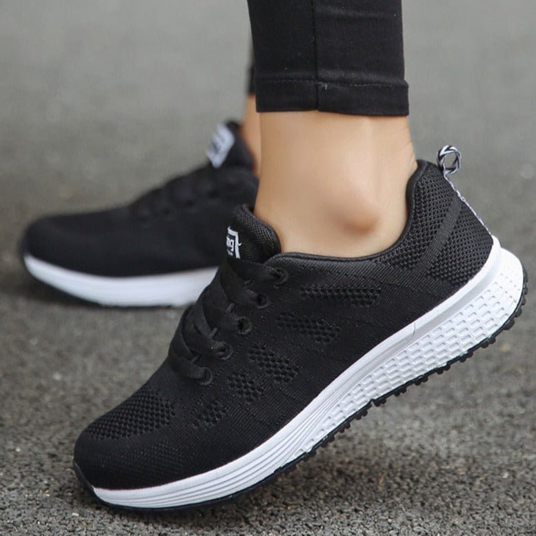 Harriet Women's Wide Fit Lace Up Mesh Knit Trainers, view 5