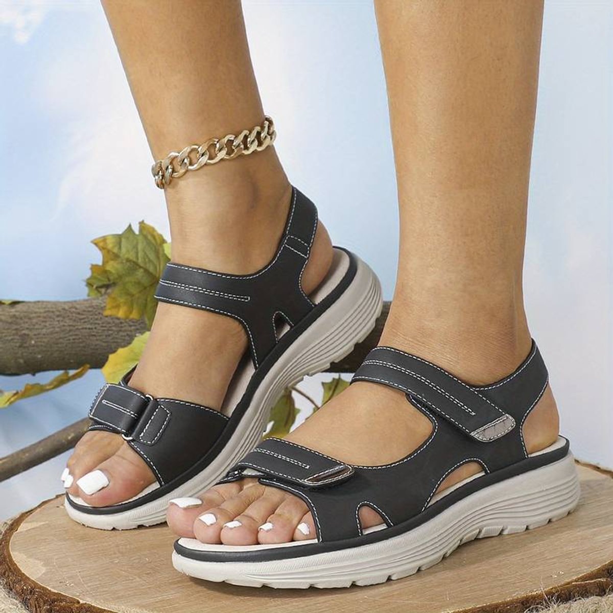 Wren Women's Adjustable Strap Open Toe Padded Footbed Sandals, view 5