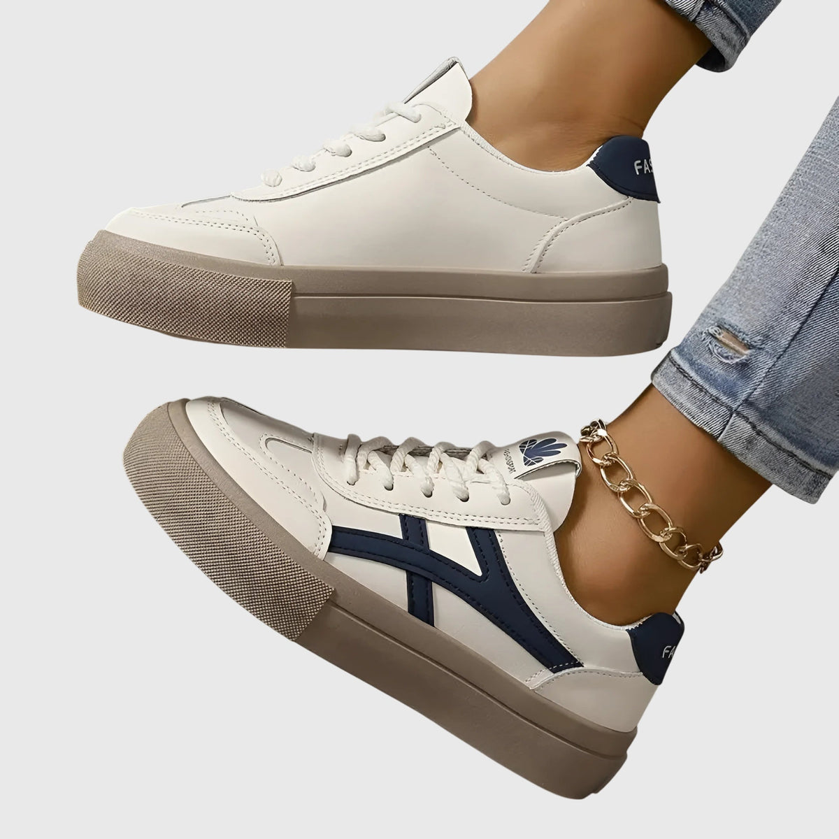 Zelda Women's Wide Heel Lace Up Textile Trainers, view 2