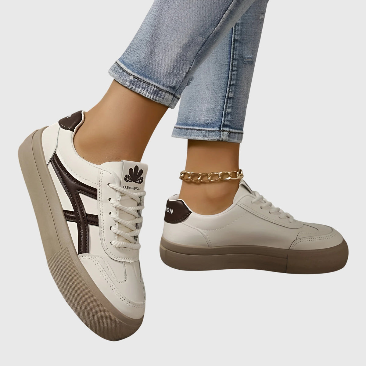 Zelda Women's Wide Heel Lace Up Textile Trainers, view 4