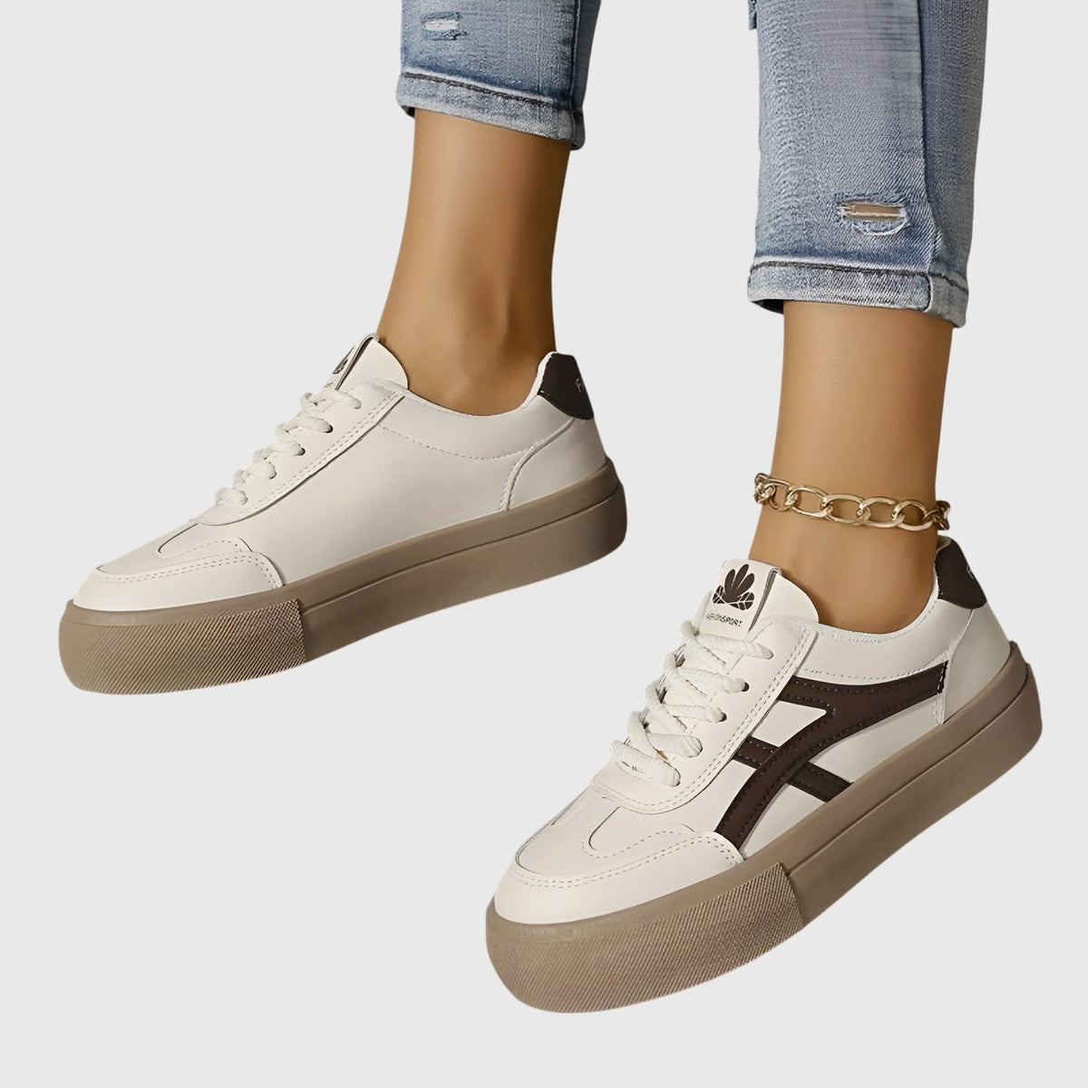 Zelda Women's Wide Heel Lace Up Textile Trainers, view 5