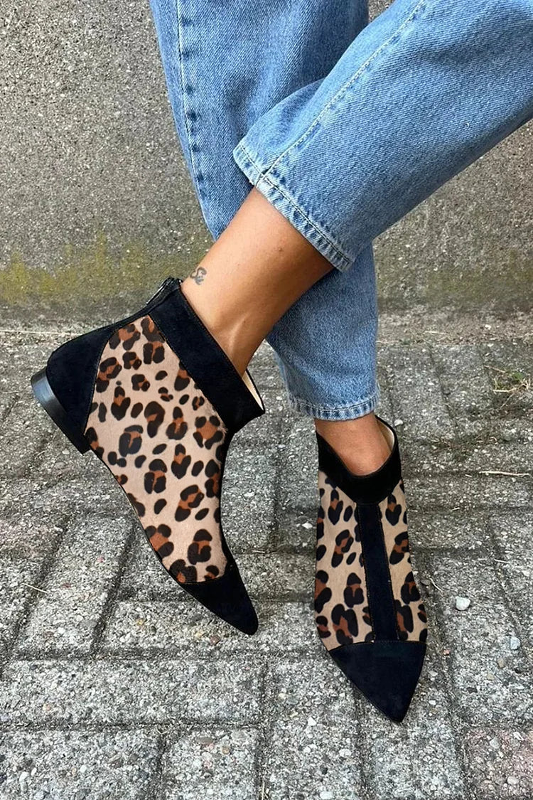 Amelia Women's Leopard Print Pointed Toe Ankle Boots, view 1
