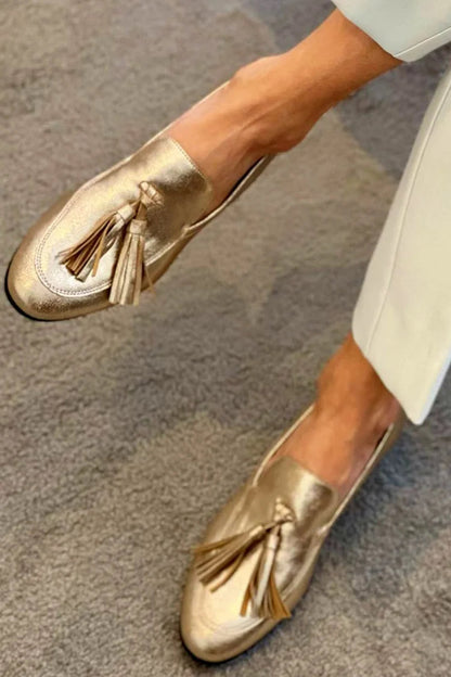Naomi Women's Gold Tassel Loafers, view 1