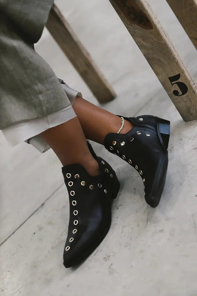 Audrey Women's Pointed Toe Metal Eyelet Ankle Boots, view 1