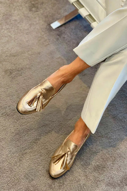 Naomi Women's Gold Tassel Loafers, view 2