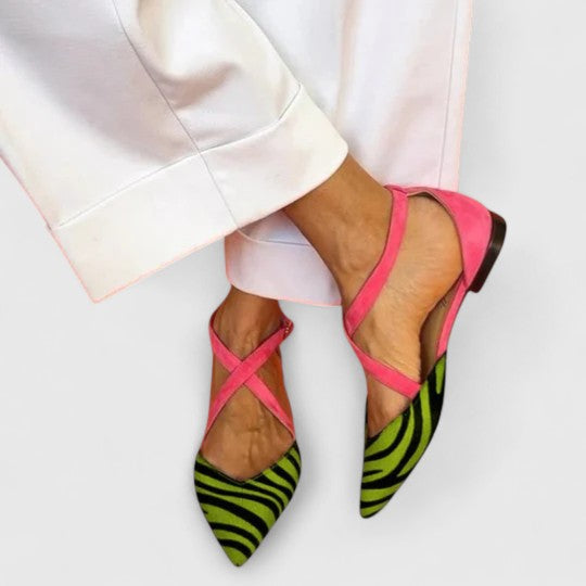 Khreysa Women's Zebra Print Strap Ballet Flats, view 1