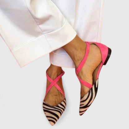 Khreysa Women's Zebra Print Strap Ballet Flats, view 2