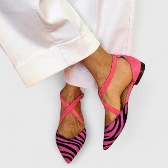 Khreysa Women's Zebra Print Strap Ballet Flats, view 3
