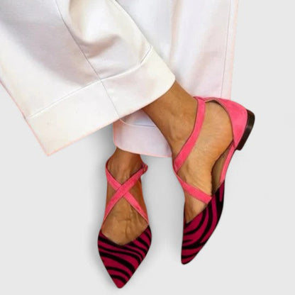 Khreysa Women's Zebra Print Strap Ballet Flats, view 4