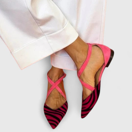 Khreysa Women's Zebra Print Strap Ballet Flats, view 4