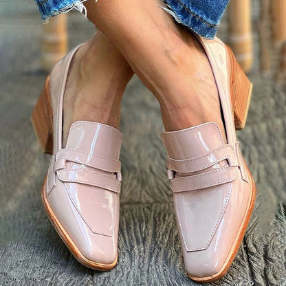 Miranda Women's Glossy Block Heel Loafers, view 4