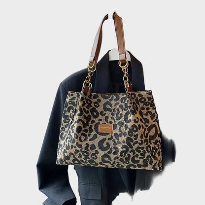 Eleanor Women's Woven Leopard Print Tote Bag, view 3