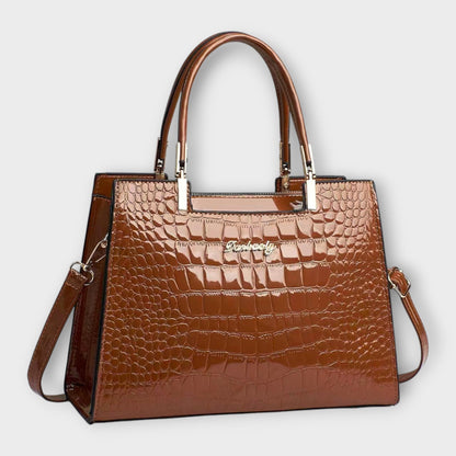 Erain Women's Glossy Crocodile Look Handbag, view 5