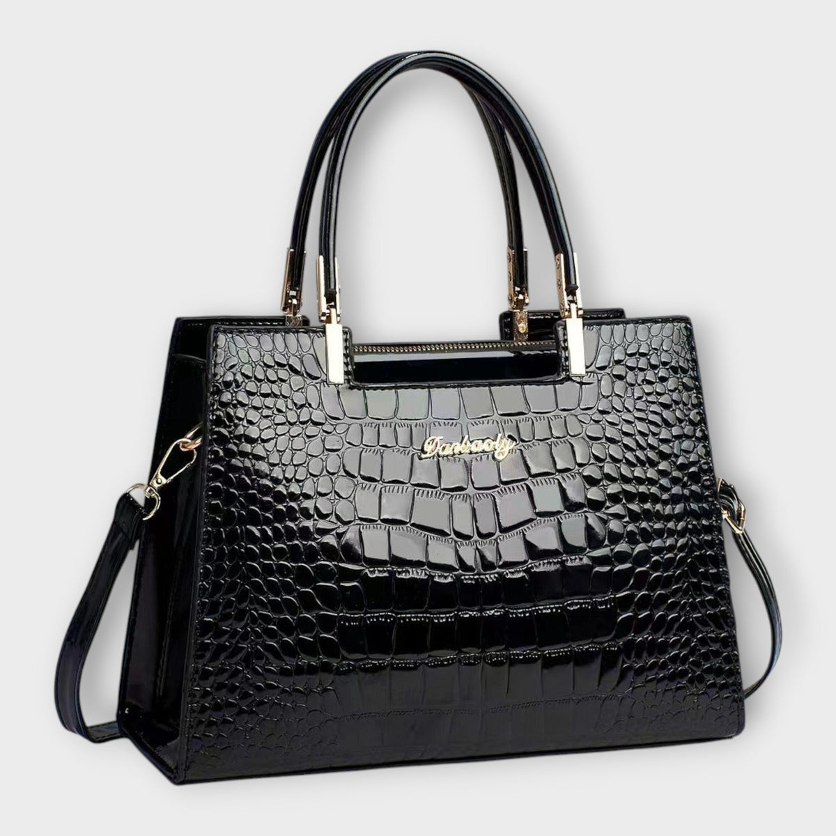 Erain Women's Glossy Crocodile Look Handbag, view 1