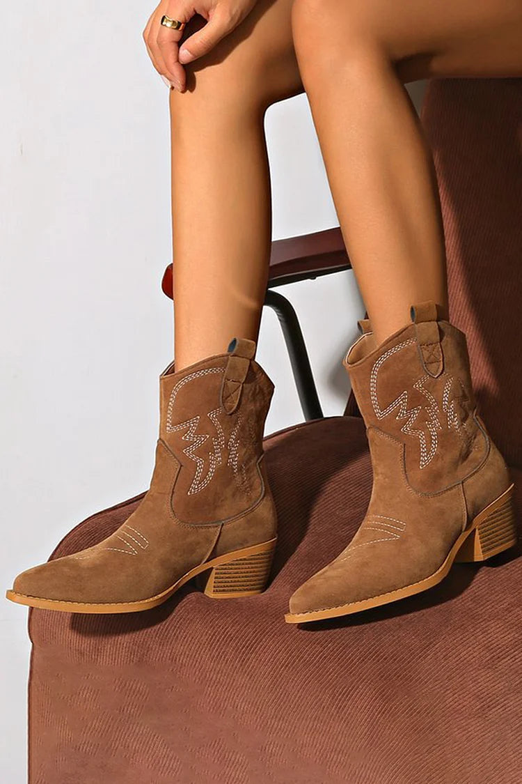 Cora Women's Pointed Toe Western Ankle Boots, view 5