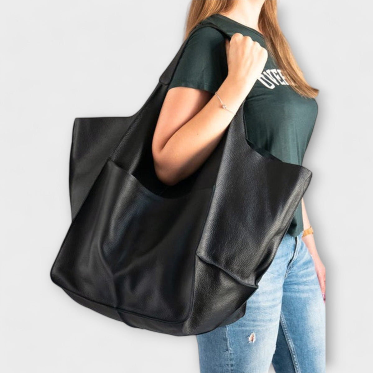 Zayna Women's Oversized PU Leather Shoulder Bag, view 3