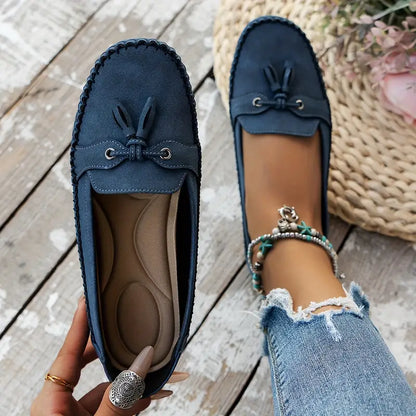 Lisa Women's Slip On Bow Detail Flat Shoes, view 4