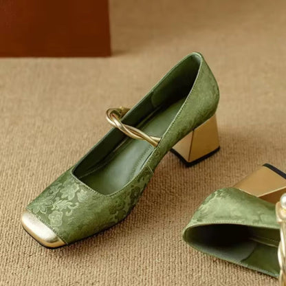 Philippa Women's Floral Jacquard Square Toe Heels, view 4