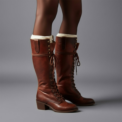 Iris Women's Lace Up Block Heel Knee High Boots, view 11
