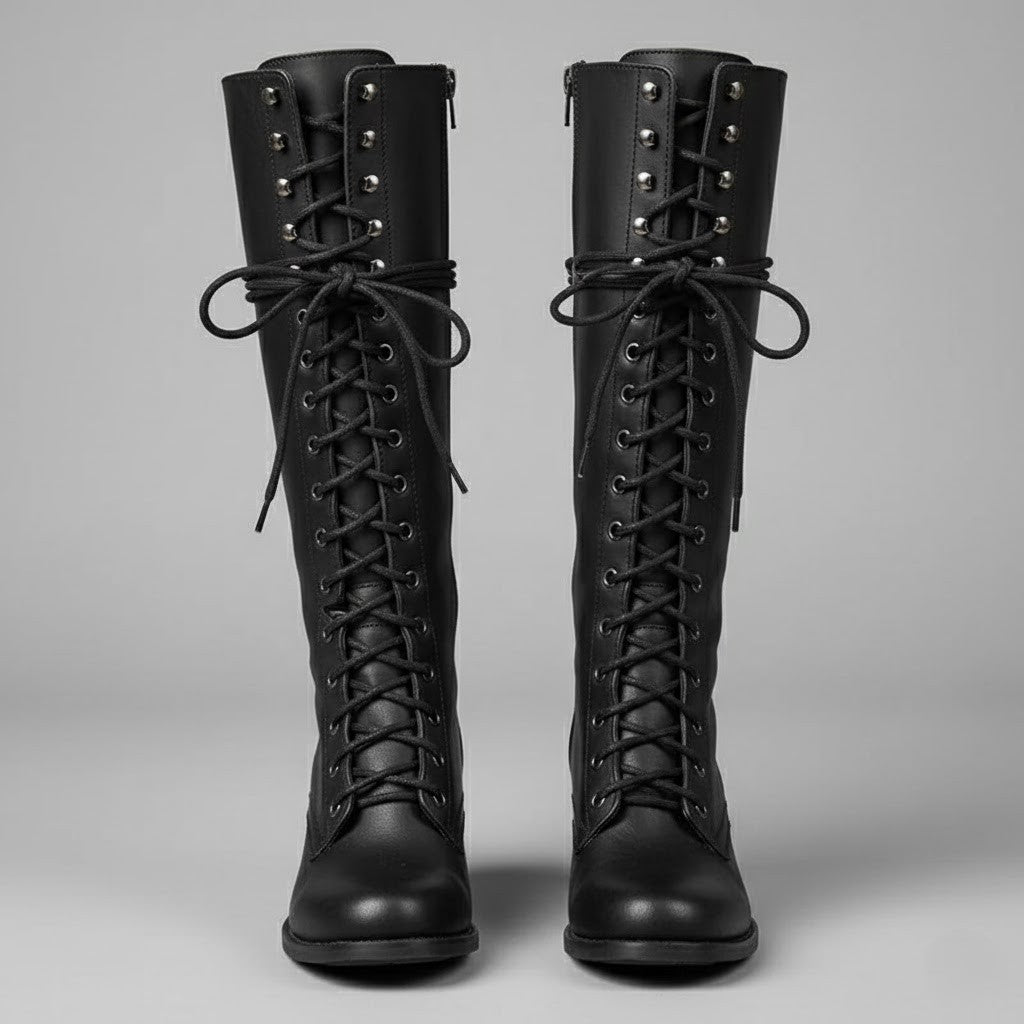 Iris Women's Lace Up Block Heel Knee High Boots, view 1