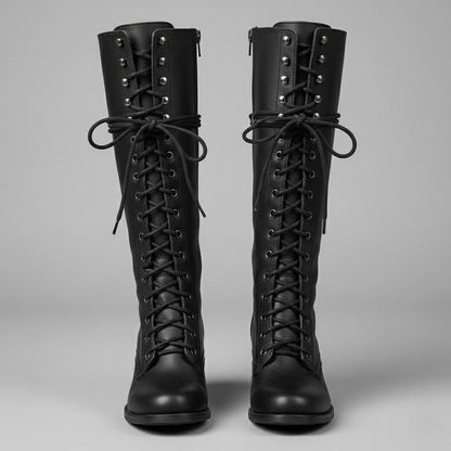 Iris Women's Lace Up Block Heel Knee High Boots, view 1