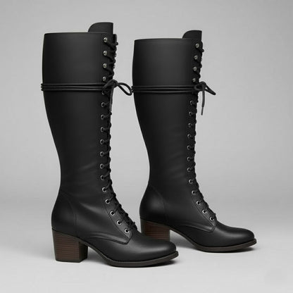 Iris Women's Lace Up Block Heel Knee High Boots, view 2