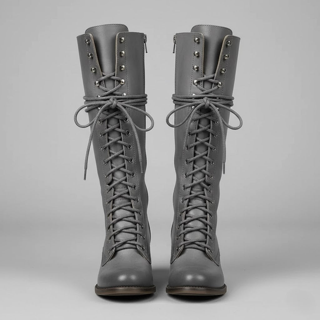 Iris Women's Lace Up Block Heel Knee High Boots, view 3