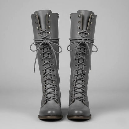 Iris Women's Lace Up Block Heel Knee High Boots, view 3