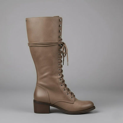 Iris Women's Lace Up Block Heel Knee High Boots, view 9