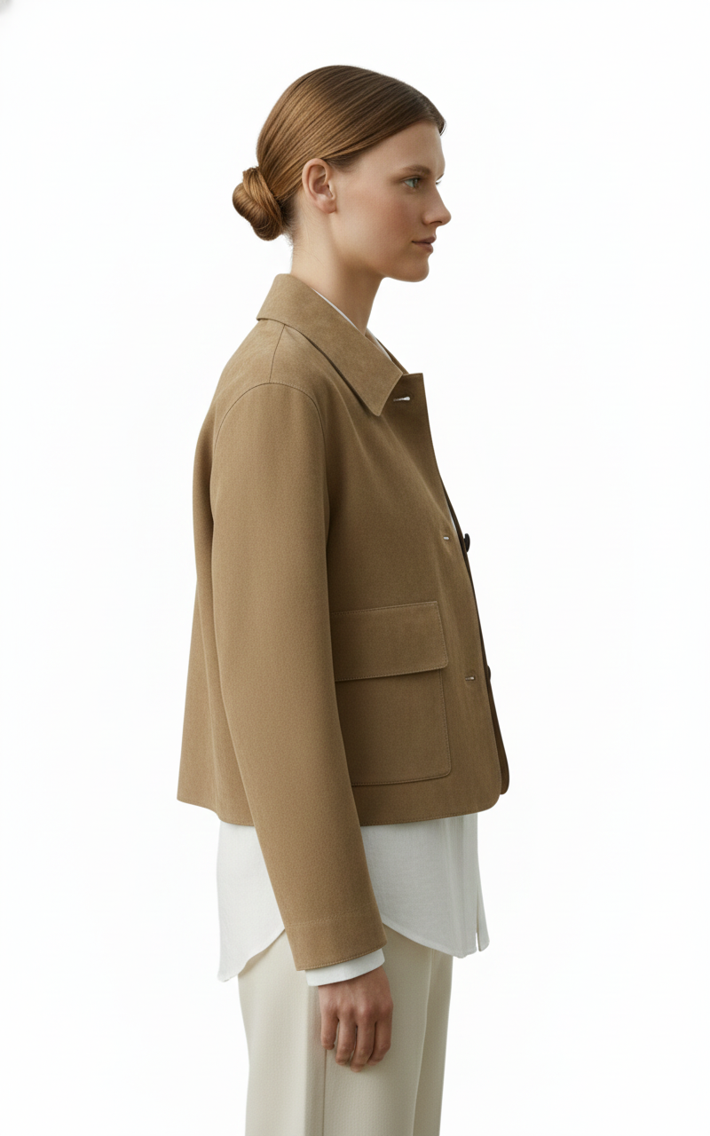 Women's Short Jacket in Beige Suede Fabric