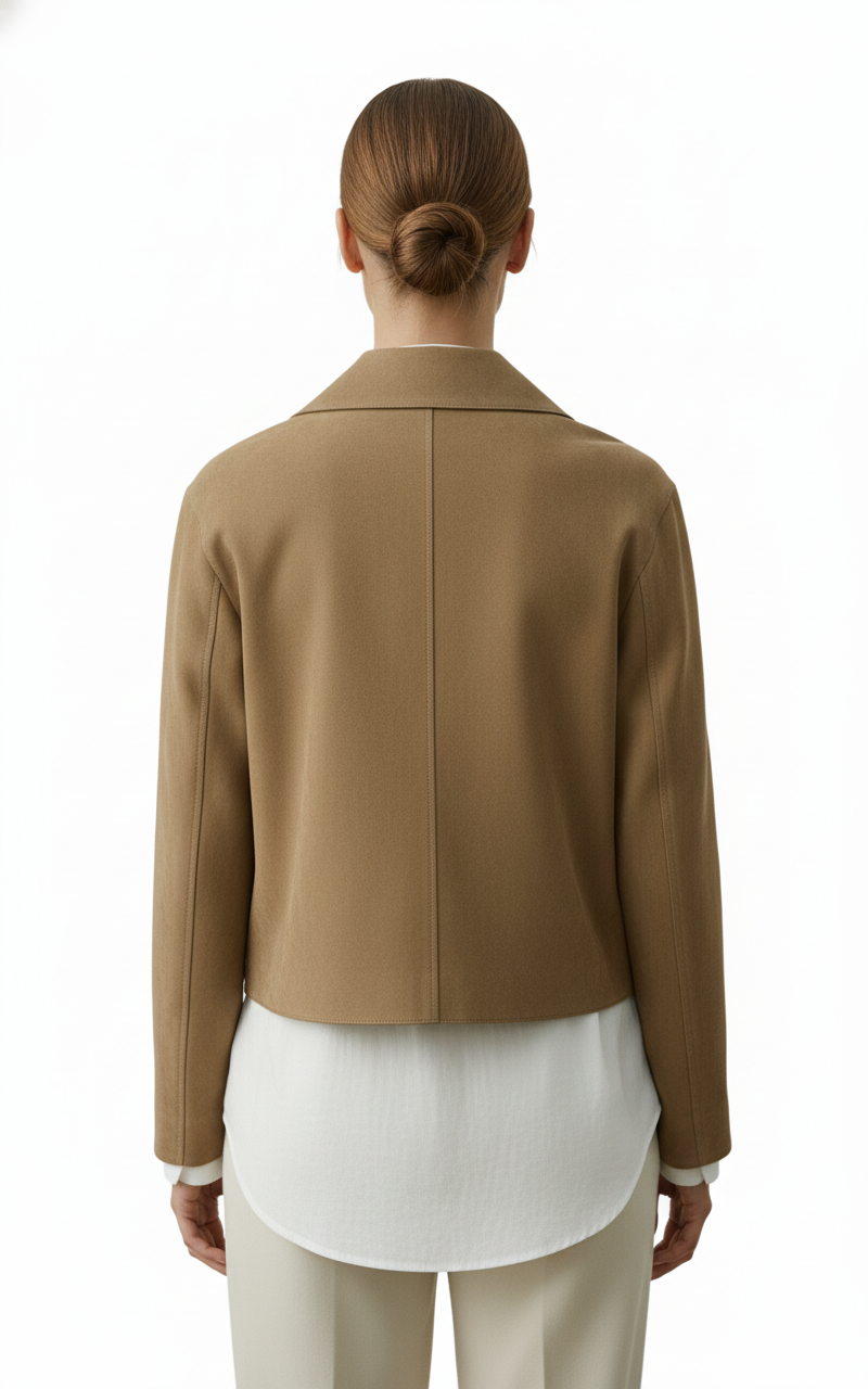 Women's Short Jacket in Beige Suede Fabric
