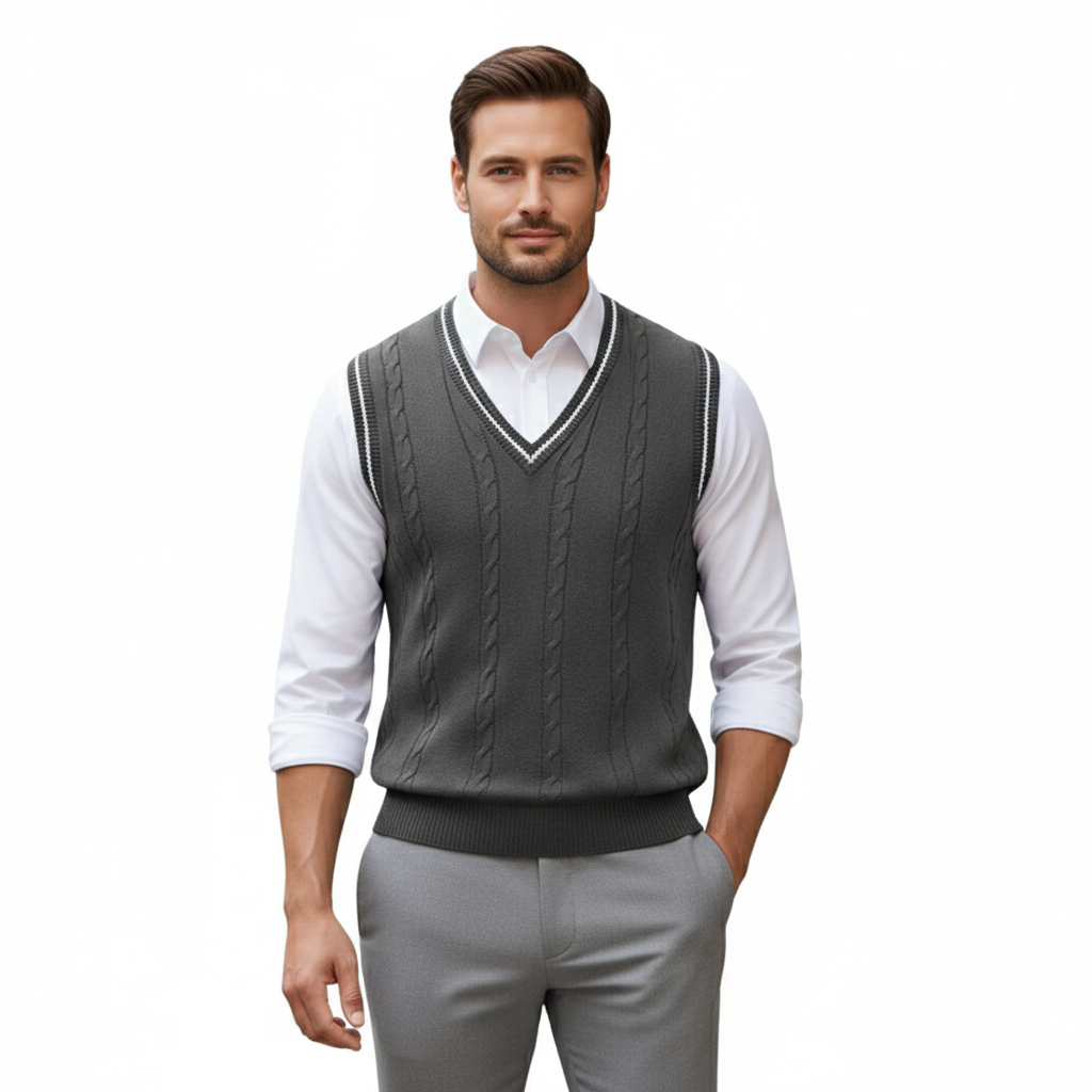 Men's Sleeveless Vest with V-Neckline in Modern Style