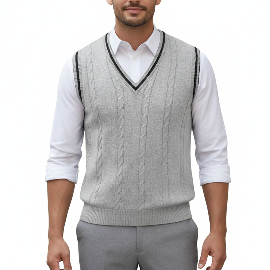 Men's Sleeveless Vest with V-Neckline in Modern Style
