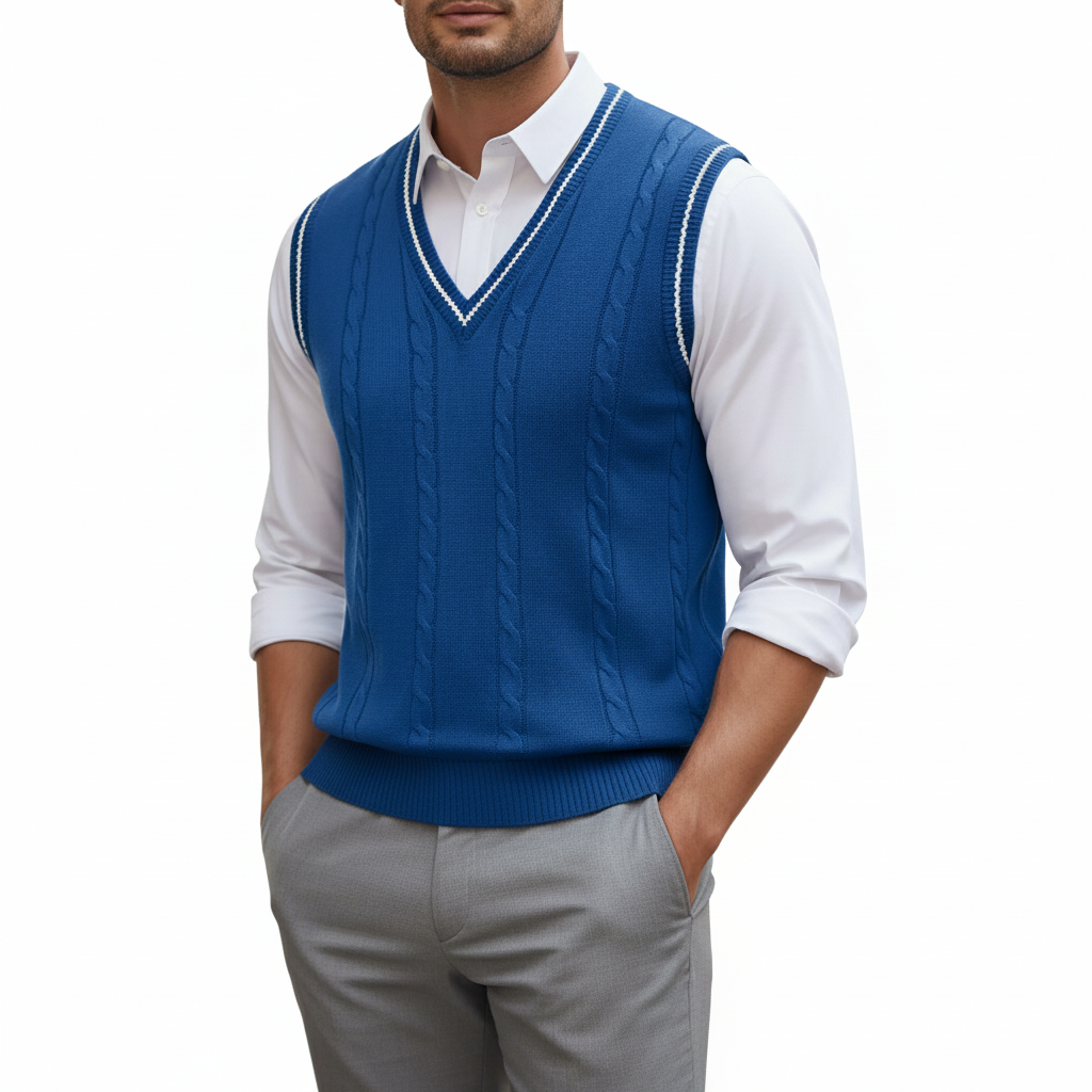 Men's Sleeveless Vest with V-Neckline in Modern Style