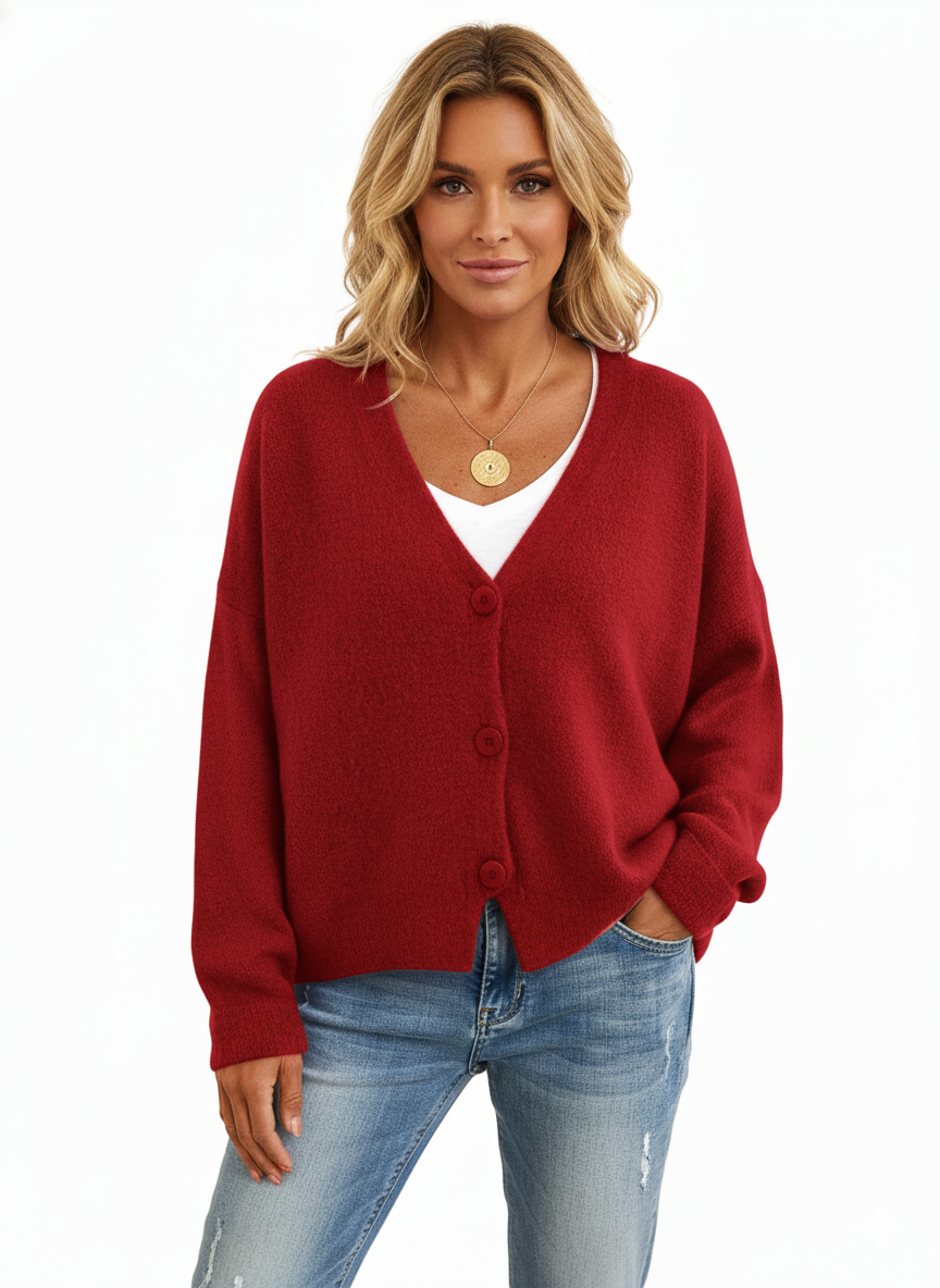 Women's Cardigan with Soft Knit and V-Neckline