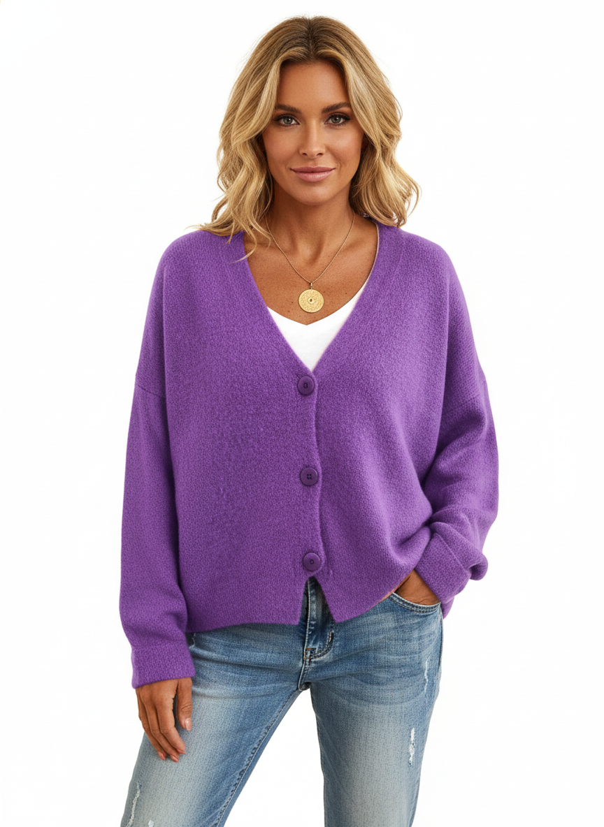 Women's Cardigan with Soft Knit and V-Neckline