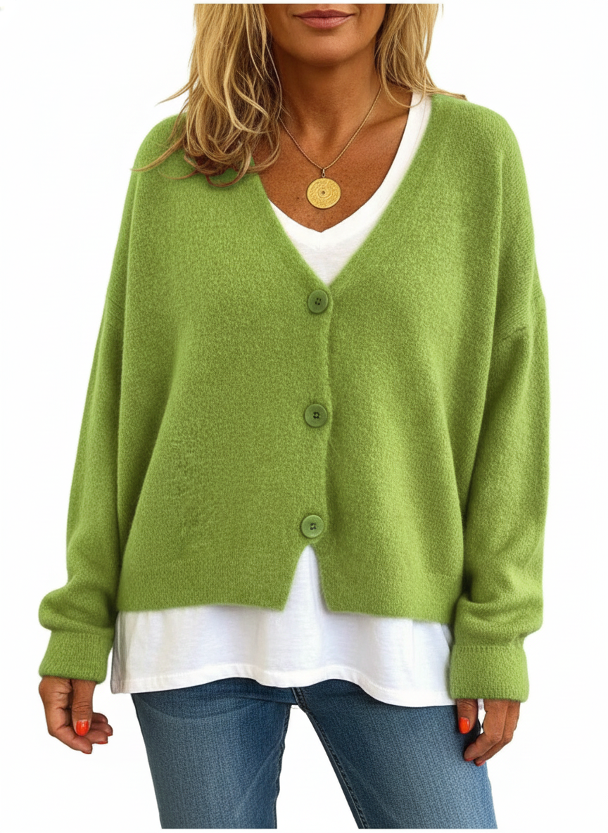 Women's Cardigan with Soft Knit and V-Neckline