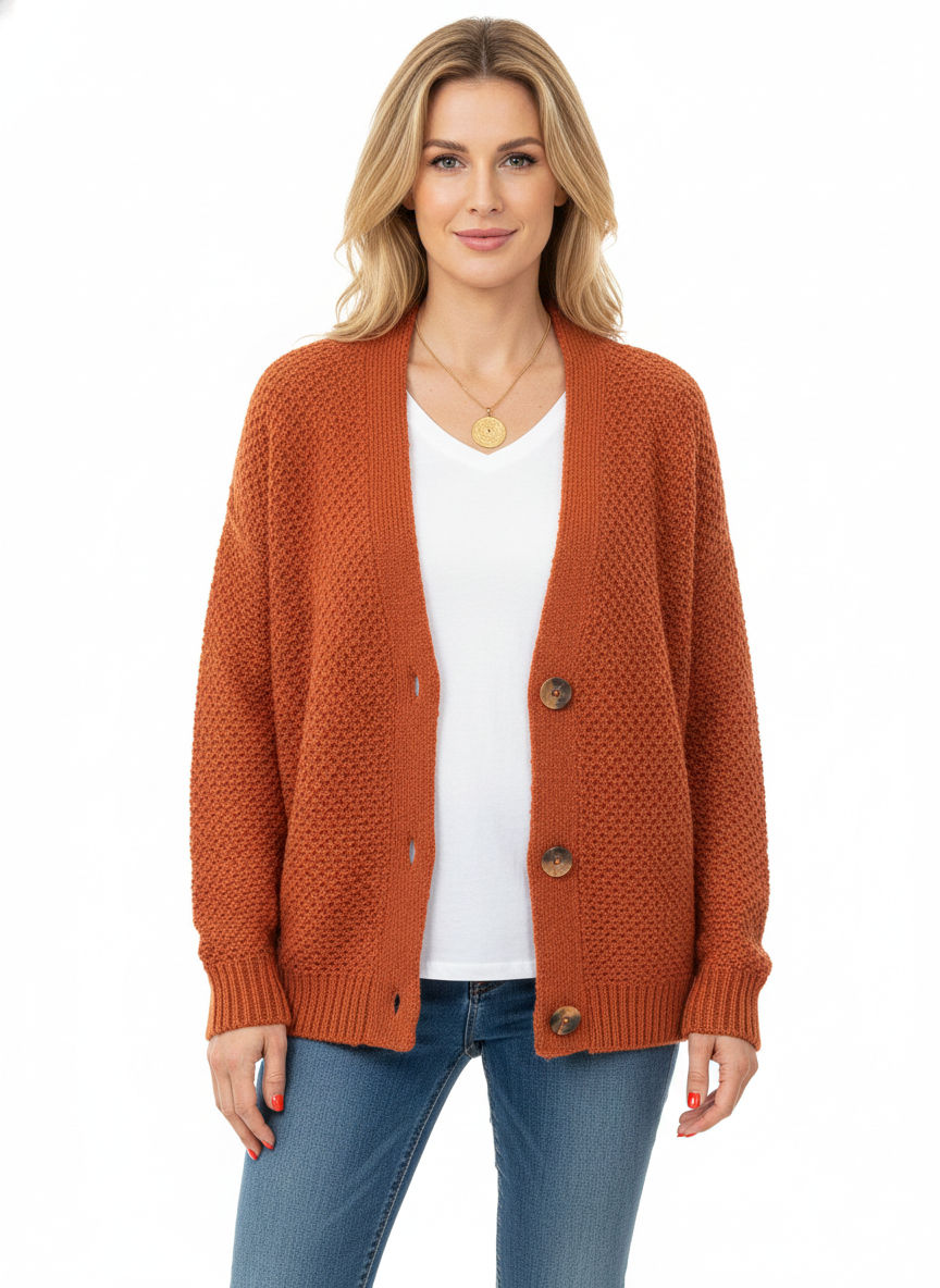 Women's Cardigan with Soft Knit and V-Neckline