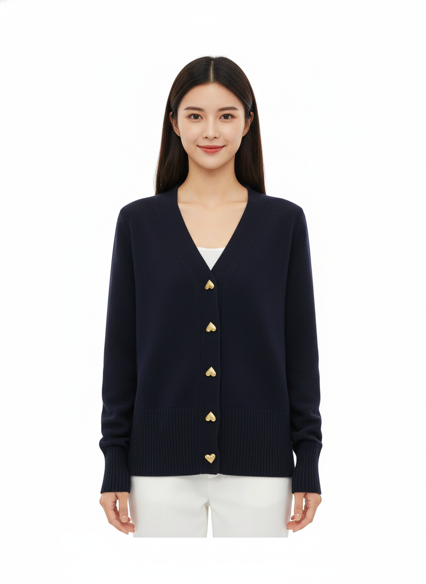 Women's Cardigan with Heart-Shaped Buttons