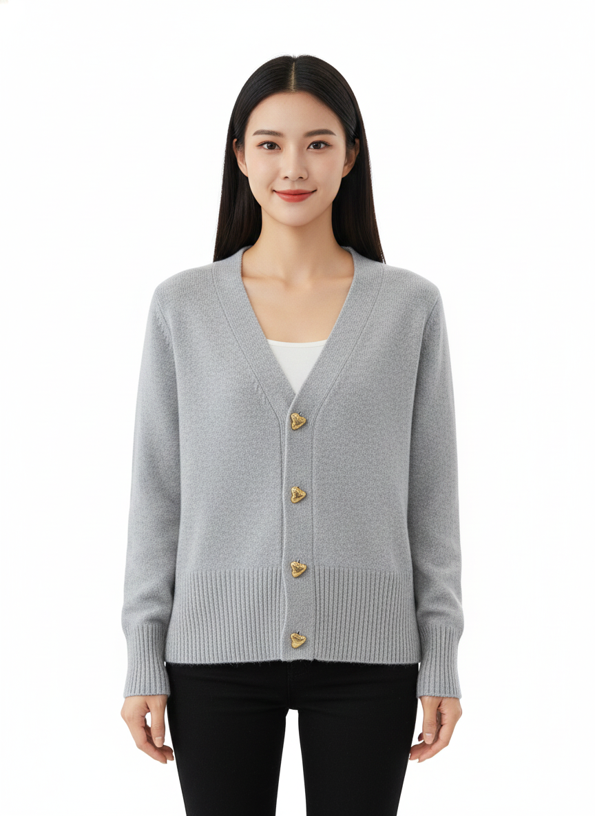 Women's Cardigan with Heart-Shaped Buttons